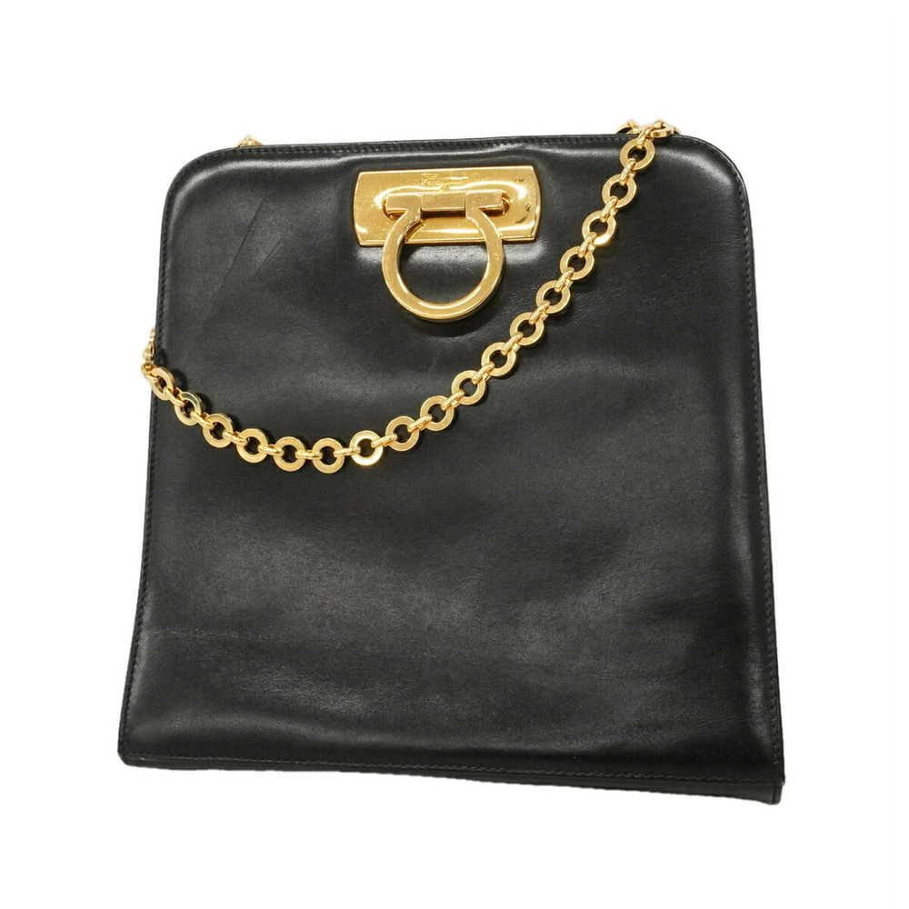 Salvatore Ferragamo Shoulder Bag, Gancini Leather, Black, Women's, P3640624